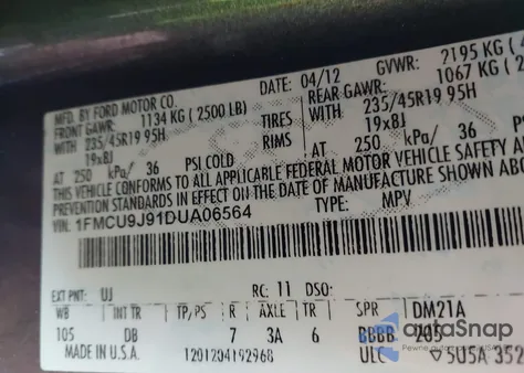 2013 Ford Escape Titanium z USA, uszkodzony, nr VIN 1FMCU9J91DUA06564